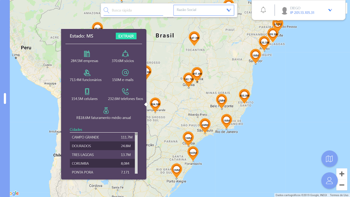 Mapa de Pins Plataforma Next - Inteligência de Mercado
